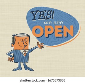 Vintage Style Open Sign with Vintage Offset Effects - Yes! We Are Open - Vector EPS10.