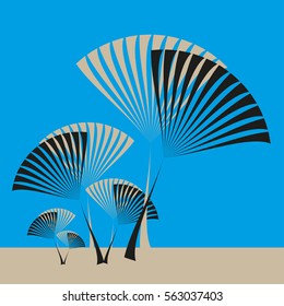vintage style palm leaves poster in black, blue and ivory