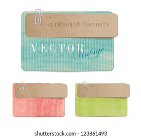 Vintage style paper banners with cardboard tags attached  with paper clips