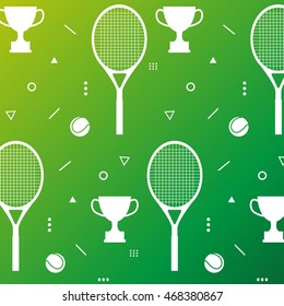 Vintage style pattern design with racket, trophy and tennis ball. Vector illustration.