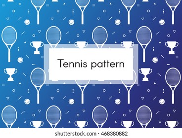 Vintage style pattern design with racket, trophy and tennis ball. Vector illustration.