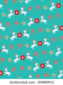 vintage style pattern. lambs and flowers