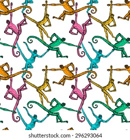 Vintage style pattern with monkeys, creative trendy background, fashion seamless pattern and beautiful fabric, wrapping paper, 2016 year theme for design and decoration