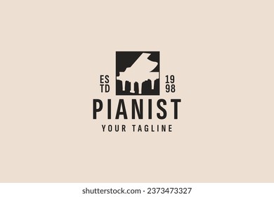 vintage style piano logo vector icon illustration