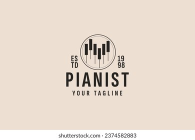 icono vintage de logotipo de piano icono vectorial
