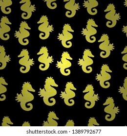 In vintage style. Pictures in neutral, black and yellow colors. Vector illustration. Decor on seamless background for clothing design. Sea Horse.