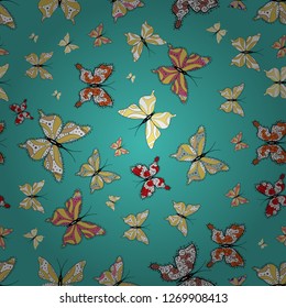 In vintage style. Pictures on yellow, white and blue in water color filter effect. High Quality of nature butterfly. Vector illustration.