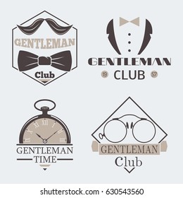 Vintage style pocket watch gentleman vector illustration badge design mustache element.