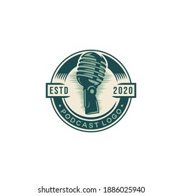 Vintage Style Podcast Logo Design Vector
