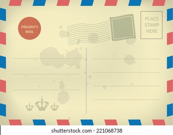 Vintage style postcard template with blank stamps 