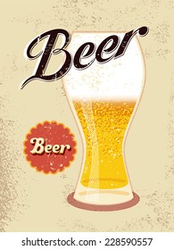 Vintage style poster with a beer glass. Vector illustration.