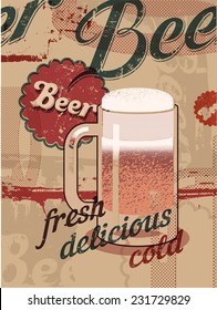 Vintage style poster with a beer mug. Retro vector beer poster.