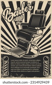 Afiche de estilo vintage con una ilustración clásica de una silla de barbero. Ideal para añadir un toque de nostalgia y encanto a tu espacio.