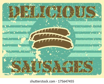 Vintage style poster with delicious sausages