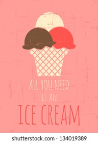 Vintage style poster with ice cream.