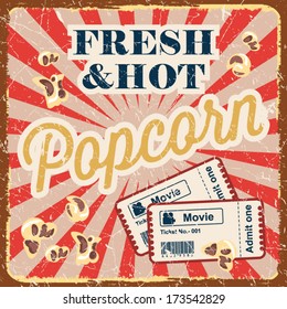 Vintage Style Poster With Popcorn, Movie Time Concept