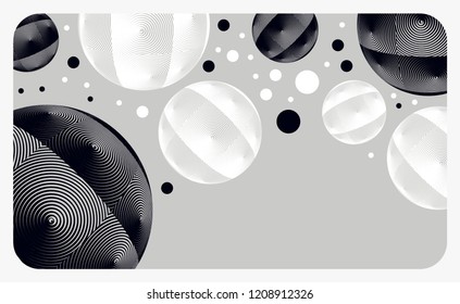 vintage style poster with vibrating spheres in silver shades