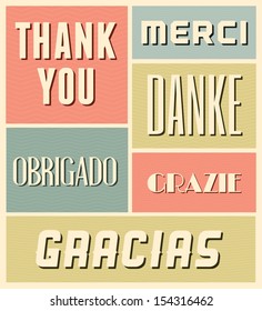 Vintage style poster with the words 'Thank You' in different languages.