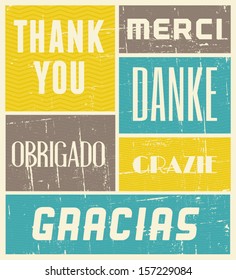 Vintage style poster with the words 'Thank You' in different languages.
