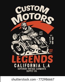 vintage style print design as vector with motorcycle illustration