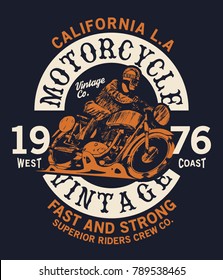 vintage style print design as vector with motorcycle drawn