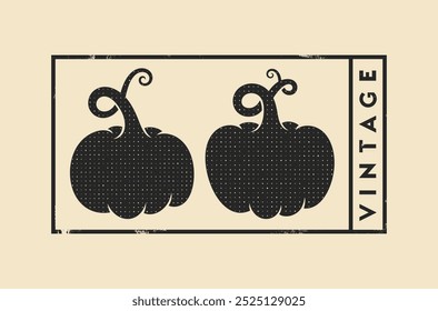Vintage style pumpkins with grunge texture. Black pumpkin for Halloween