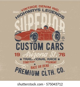 vintage style race poster vector design for tee print