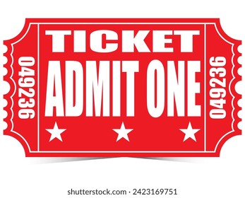 Vintage style red admit one ticket with numbers