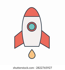 Vintage style red fire hydrant with yellow chain and green top in flat design illustration