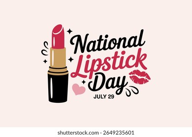 Vintage style red lipstick and kiss lips themed design for july 29 makeup event or product awareness print