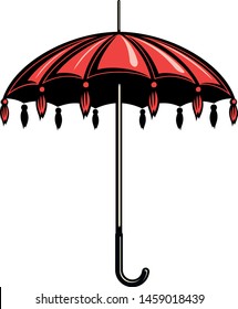Vintage style red umbrella vector illustration, isolated on white background.