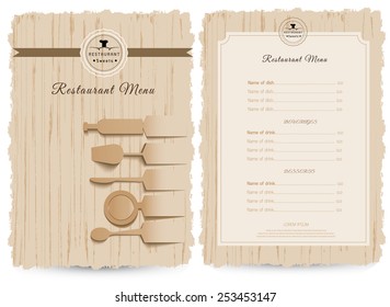 Vintage style restaurant menu design, design on wood background