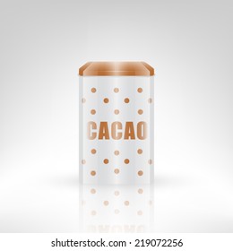 Vintage style retro cacao metal can with dot pattern. Cacao packaging vector illustration.