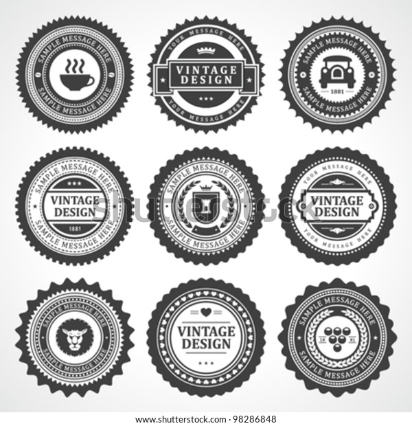 Vintage style retro emblem label big\
collection. Vector design\
elements.