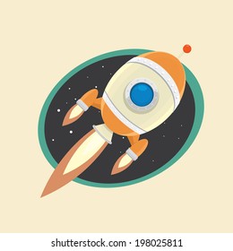 vintage style retro poster illustration of Space rocket in space. vector illustration