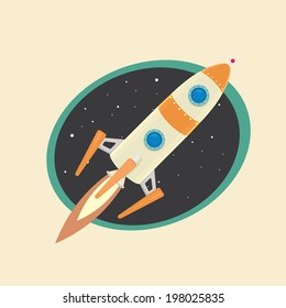 vintage style retro poster illustration of Space rocket in space. vector illustration