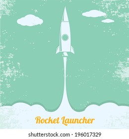 vintage style retro poster of Rocket launcher. vector illustration