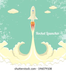 vintage style retro poster of Rocket launcher. vector illustration