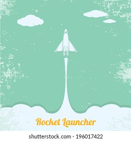 vintage style retro poster of Space shuttle launcher. vector illustration