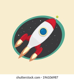 vintage style retro poster of Space rocket in space. vector illustration