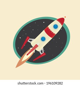 vintage style retro poster of Space rocket in space. vector illustration