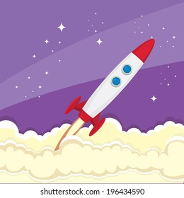 vintage style retro poster of Space rocket in space. vector illustration