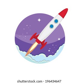 vintage style retro poster of Space rocket in space. vector illustration
