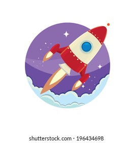 vintage style retro poster of Space rocket in space. vector illustration