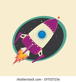 vintage style retro poster of Space rocket in space. vector illustration