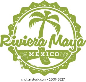 Vintage Style Riviera Maya Mexico Vacation Stamp