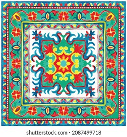 Vintage style scarf Print, vector  background illustration. Silk neck scarf, Head Scarf, Bandana  or kerchief square pattern design style. colorful fashionable seamless pattern.