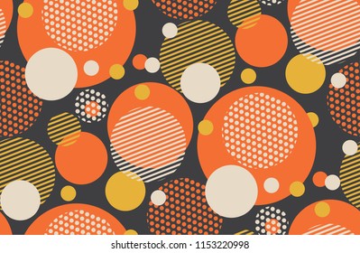 Vintage style scattered circle geometry seamless pattern. Vector illustration surface design for print and web. Fun and dynamic repeatable fabric sample.
