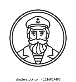 Vintage style sea captain drawing. Sailor or fisherman portrait with beard, vector line art illustration.