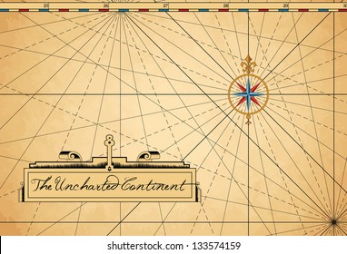 Vintage style sea/land map guidelines with compass and text area.